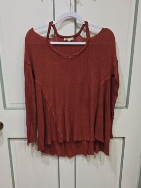 It's Our Time Rust Waffle Knit Long-Sleeve Layered Top